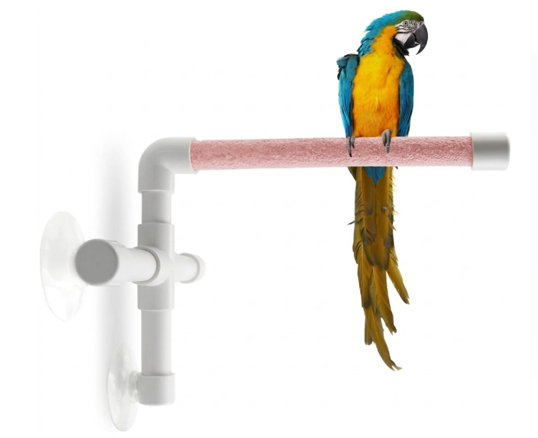 Bird Shower Perch with Suction Cup, Parrot Window Perch Stand, Parakeet Bath Wall Rack for Parrot Parakeet Conure Cockatiel, Pink
