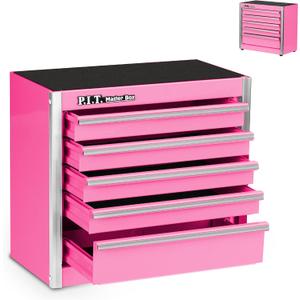 P.I.T. Mini Pink Tool Box, Portable 5-Drawer Micro Roll Cab Steel Tool Box with Liner, Pink Small Tool Case for Tools Storage, Home DIY