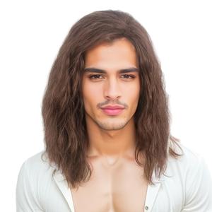 Brown Long Wavy Mens Wig Curly Men Wigs for Man Male Hippie 60s 70s Them Party Cosplay Costume Anime Shoulder Length Men Wig