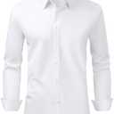Alimens & Gentle Men's Dress Shirt Regular Fit Stretch Stain Shield Long Sleeve Solid Business Wedding Button Down Shirts Size L