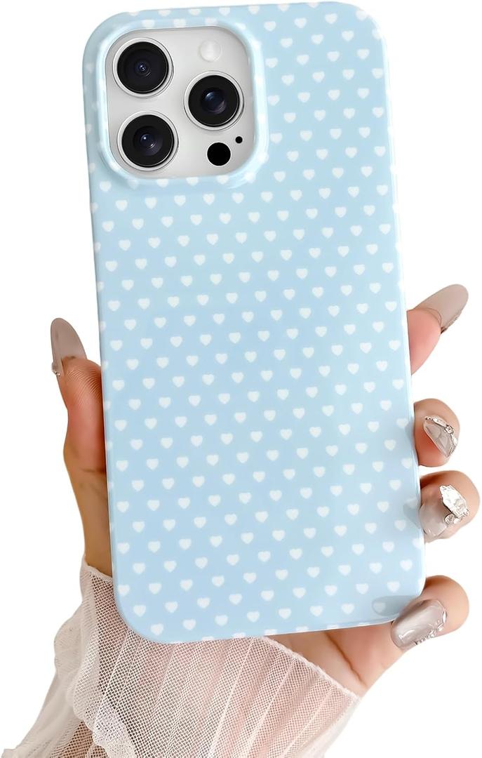 Skyseaco for iPhone 13 Pro Case Cute Aesthetic Heart Phone Case Soft Slim TPU Shockproof Phone Cover for Women Girls - Blue and White