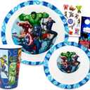 Marvel Avengers Dinnerware Set for Kids - Bundle with Bamboo Avengers Plate, Marvel Bowl, Water Bottle, Stickers, More | Avengers Dinnerware Set for Kids, Toddlers