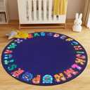 ABC Alphabet Rug for Kids, Classroom Playmat 5ft Non-Slip Circle Rugs for playroom, Round Area Rug for Elementary Classroom, Play Carpet for Boys Girls Bedrooms Playroom, Nursery Rugs, Blue