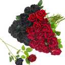 36 Pcs Silk Black Red Rose Bouquet Bridal Artificial Flowers,Fake Rose Long Stem Realistic Artificial Flowers Bulk for Wedding Bouquet Ball Arrangement Centerpiece Party Decor