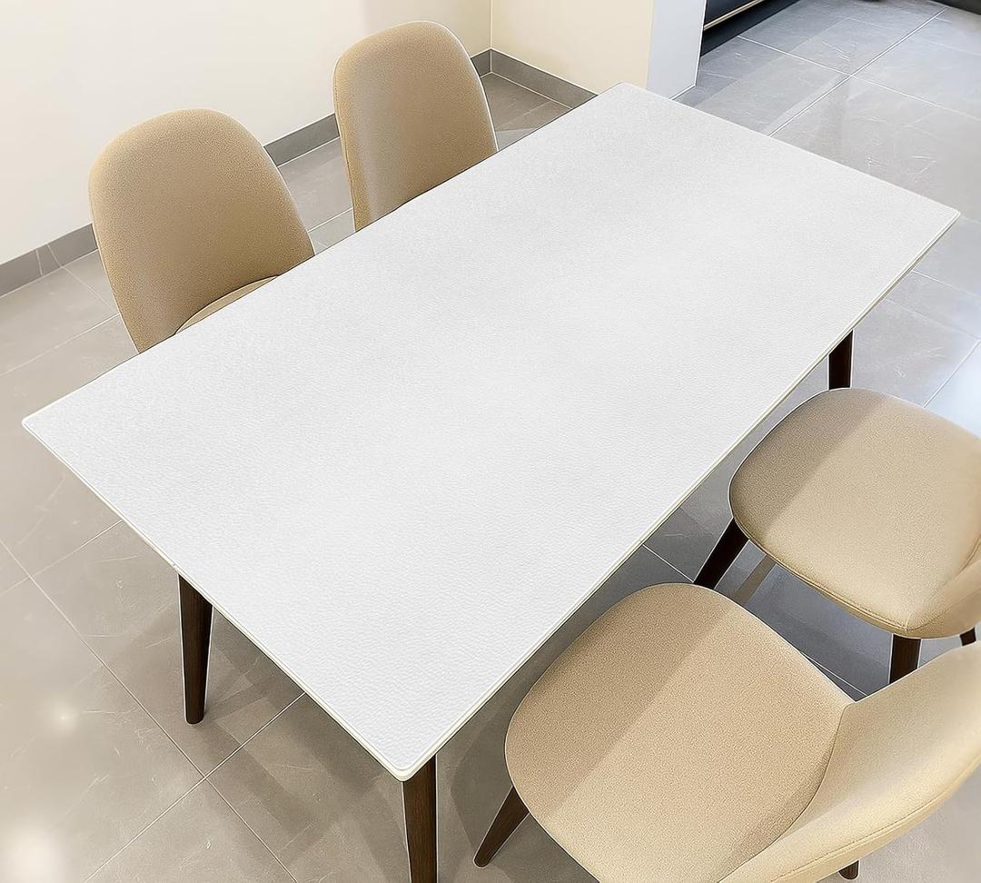 Warmstar Leather Table Cover 40 x78 Inch, 1.8MM Thick PVC Table Protector Waterproof, Desk Cover Protector Non-Slip Table Pad for Kitchen, Dresser, Gaming Desk,Dining Room Table，White