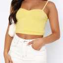 ForeFair Women Y2K Sweetheart Neck Sleeveless Crop Tank Tops Backless Spaghetti Strap Pleated Bustier Camis Going Out Top (Yellow, L)