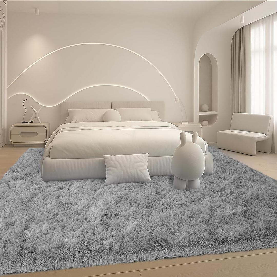 Mtandyx 8x10 Area Rugs Living Room, Gray Large Plush Fluffy Bedroom Carpet, Non-Slip Upgraded Indoor Thick Soft Rug, Modern Plush Carpet Suitable for Kids Home Decor Aesthetics Dorm (Grey)