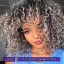 YEAME Curly Wigs for White Women - Kinky Curly Afro Wig with Bangs Ombre Gray Color Synthetic Mixed Wigs with 1 Wig Comb and 4pcs Wig Caps