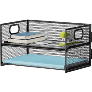 Marbrasse 2 Tier Paper Organizer Letter Tray, Mesh File Organizer with Handle, Paper Sorter Desk Organizer for Home Office Supplies - Black