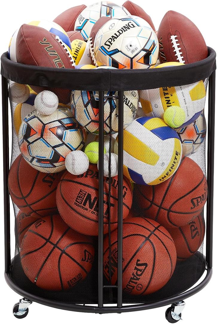 Ball Storage Bin for Garage, Balls Holder for Soccer, Basketball, Ball Cart, Rolling Basketball Rack for Outdoor, Indoor (81.4 U.S. Gals)