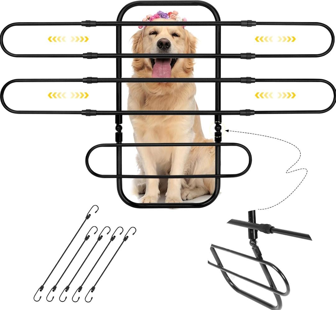 Universal Fit Dog Barrier for SUV, Sedan, Truck, Front/Back Seat, Elastic 5 Ropes & Steel Hooks Firmly Fixed,42.5"62"Width Adjustable, Dog Car Barrier Follow the Seat Movement, Durable Matte Paint