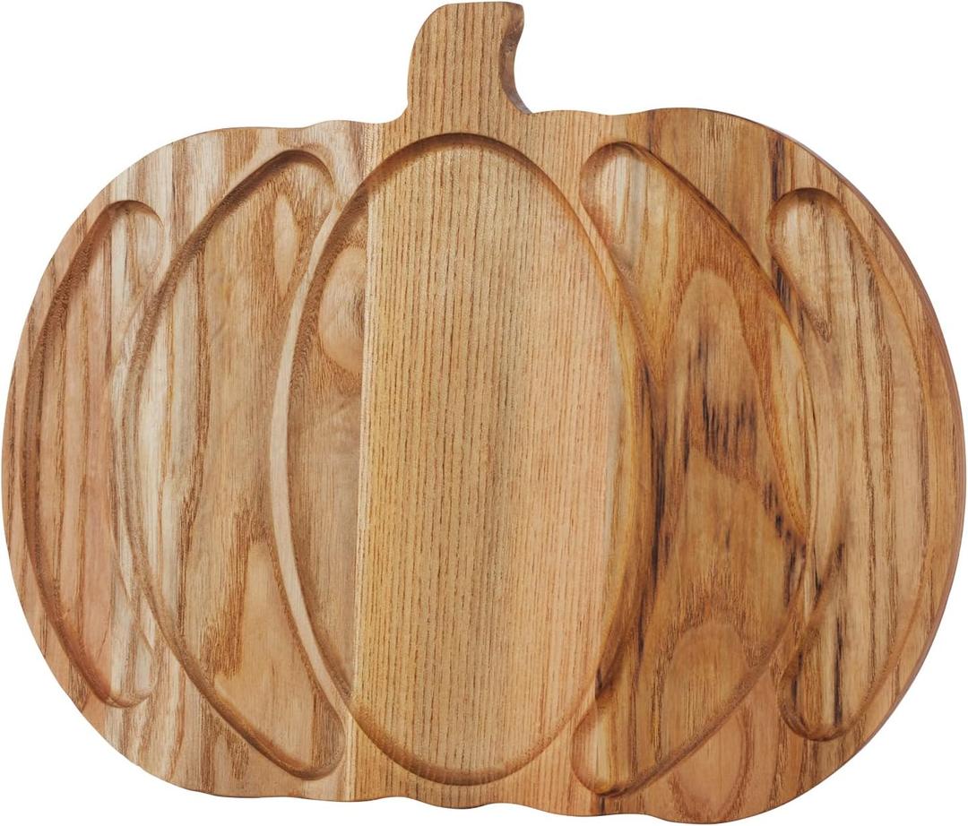 Halloween Pumpkin Shaped Board15" L x 12" W,2-in-1 Use Wood Kitchen Serving Tray Appetizer Serving Platter&Cutting Board, Divided Chip and Dip Tray Charcuterie1" ThickHalloween Decor Gifts