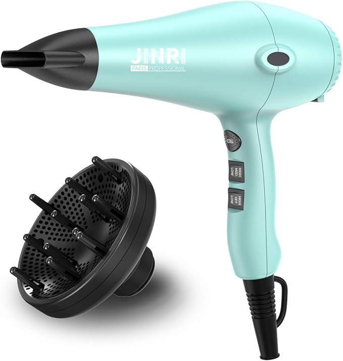 Ionic Hair Dryer 1875w, Fast Dry Low Noise Professional Salon Blow Dryer, Pro Ion Hairdryer with Diffuser/ Concentrator for Curly, Straight (Mint Green)