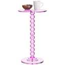 Dewrhiixe Acrylic Side Table, End Table Round Top with Solid Post for Living Room, Bedroom, Balcony, Easy Assembly (Pedestal, Pink)