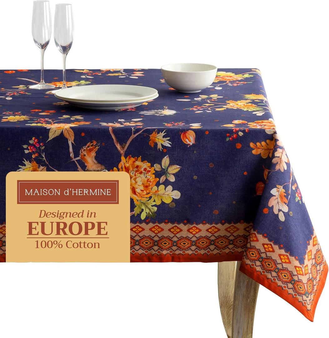 Maison d' Hermine Table Cloth Rectangle Table 100% Cotton 54 x 72 Inches Fall Tablecloth Reusable Everyday Use for Thanksgiving Christmas Decorations Dining Farmhouse Party (Kelim - Infinity)