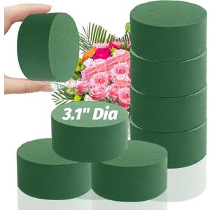 6 Pcs Round Floral Foam Blocks,3 in Green Wet Dry Florist Foam Circles,Artificial Fresh Flower Plant Arrangements Foam for Wedding Party Home DIY Decor Crafts