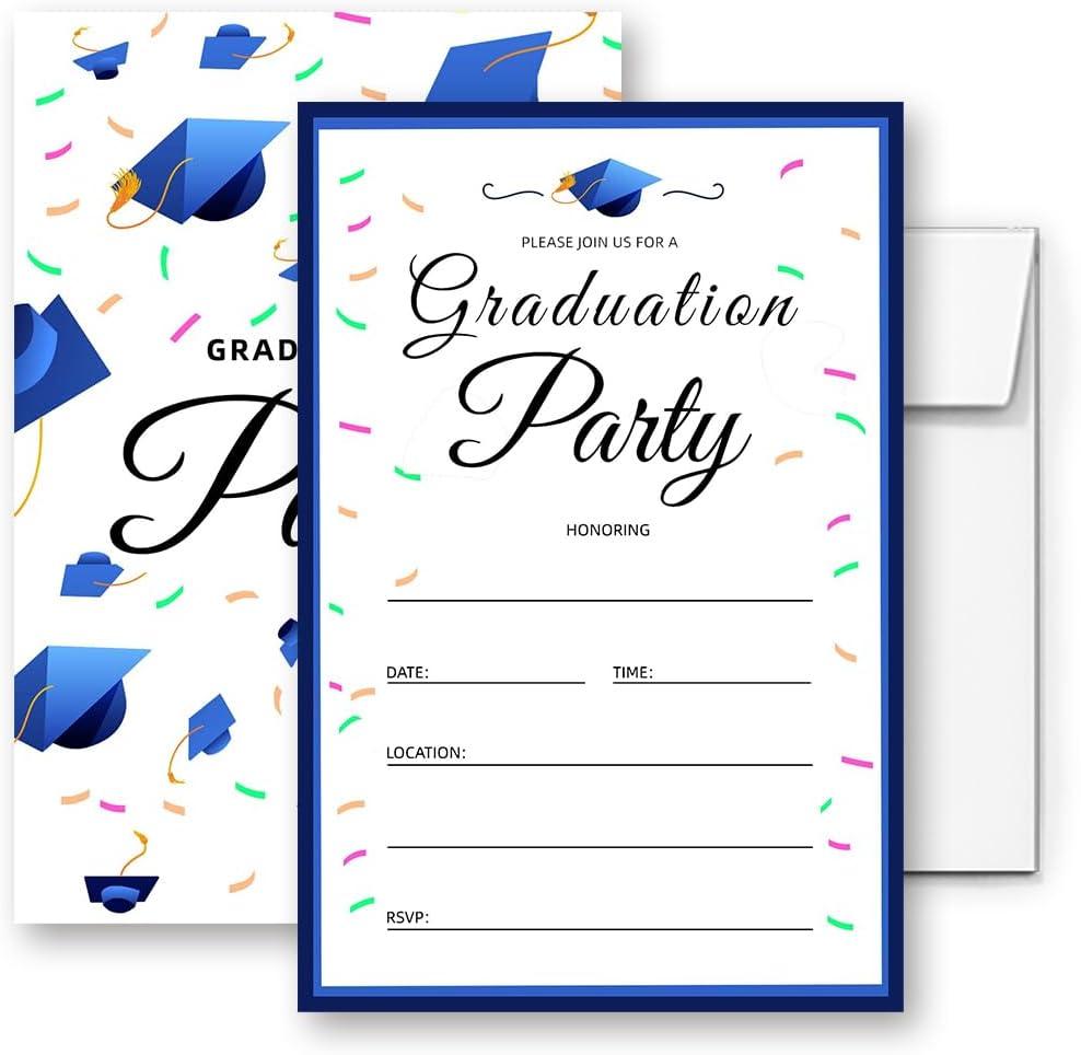 6 x Graduation invitations blue with envelopes Grad Celebration Announcement Cards 20 Pack (003) (GRAD(077))