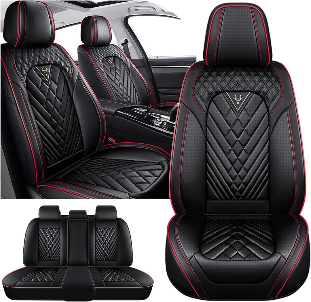 Full Set for Toyota Corolla Cross Car Seat Covers 2022-2026, Waterproof Nappa Leather Car Seat Protector, Anti-Slip and Comfortable Car Seat Cover&Accessories(5 Seats/Black Red)