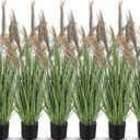 Jexine 6 Pcs Pampas Grass Potted Plants 4 ft Tall Artificial Grass Potted Artificial Greenery Floor Plants Tall in Pot for Housewarming Gift House Garden Bathroom Lobby Outdoor Decoration (Greeny)