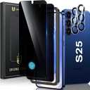 UniqueMe for Samsung Galaxy S25 6.2 inch Privacy Screen Protector,Ultrasonic Fingerprint Compatible[2+2 Pack] 9H Tempered Glass and Camera Lens Protector (Black)