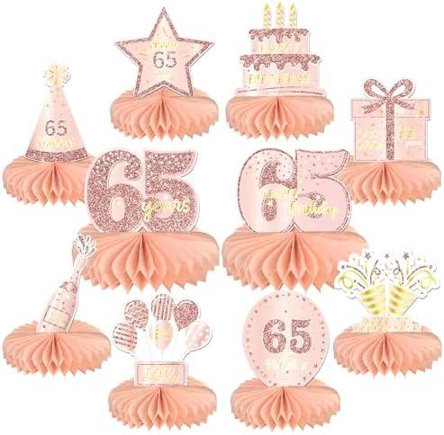 10PCS 65th Birthday Decorations Centerpieces for Table Decorations,Rose Gold Pink Happy 65th Birthday Honeycomb Table Topper Birthday Party Decoration for Women (Rose Gold & Pink, 65 Years) Pack of 2