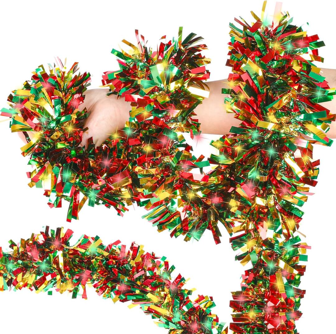 VESPRO 59 Feet Metallic Christmas Tree Garland Glitter Tinsel Twist Hanging for Indoor Outdoor Party Decorations (Red Green Gold)