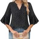 Lotusmile Womens Tops Dressy Casual: 3/4 Length Sleeve - Office Attire 2025 - Business Casual Outfits for Women Notch V Neck Lightweight Flowy Formal Work Wear Career Blouse Professional Dress Shirt (Black)