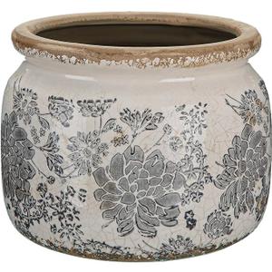 7.7" Large Ceramic Plant Pot Beige Pink Floral Vine Crackle Glaze Rustic Flowers Pot Decorative Planter with Drainage for Indoor Outdoor Plants Home Kitchen Office Decor Gift