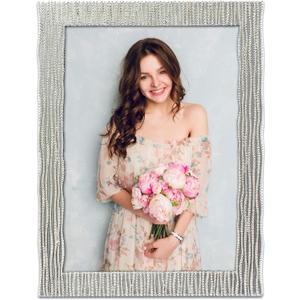 MIMOSA MOMENTS Silver Metal Cascading Beads Decorative Picture Frame, 5 x 7 Inch Photo Display on Tabletop & Home Dcor
