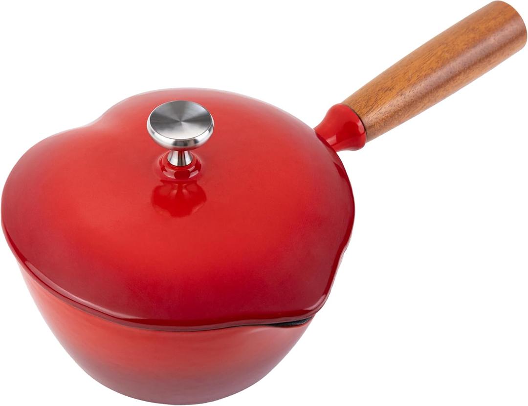 Mabeeze Heart-Shaped Enameled Cast Iron Saucepan with Lid  1-Quart Red Small Sauce Pot for All Cooktops  Durable, Nonstick Cookware for Milk, Soup, Pasta Sauce  Ideal Gift