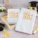 MASHAN Class of 2026 Graduation Hand Towels 3 Pack,100% Cotton Soft Absorbent Bathroom Towels,Senior 2026 Graduation Gift for Girls Boys,Gold Decorative Towels 14x30 Inch
