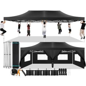 COBIZI 13x26 Pop Up Canopy with 6 Sidewall,Heavy Duty UPF 50+ All Season Wind Waterproof Commercial Outdoor Wedding Party Tents for Parties Canopy Gazebo with Roller Bag(13 x 26 ft Black)