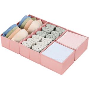 DIMJ Drawer Organizers for Clothing, Set of 6 Dresser Drawer Organizers, Fabric Closet Organizers and Storage, Drawer Dividers for Baby Clothes, Socks, Belt, Tie (Pink)