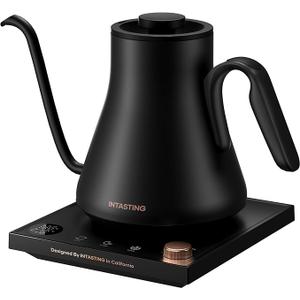 Electric Kettle, Gooseneck Electric Kettle, ±1℉ Precise Temperature Control, Stainless Steel Interior, Quick Heating for Pour Over Coffee, Tea & Boiling Water, 0.9L (Black)