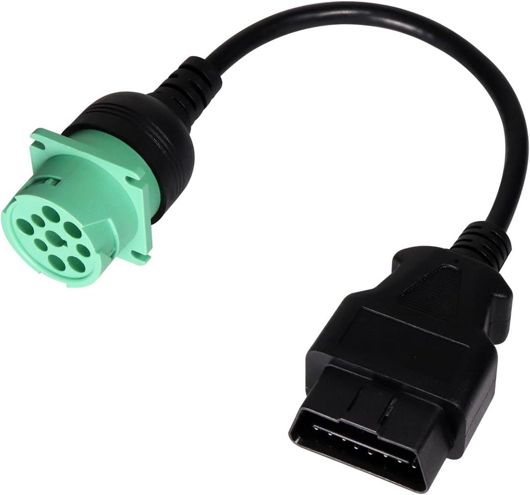 16 Pin Male to 9 Pin Female OBD2 OBDII to J1939 Green Type 2 Adapter Cable for Heavy Duty Trucks and Commercial Vehicles with OBD II Diagnostic Connector