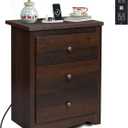 WLIVE Tall Nightstand with Charging Station, Wood Night Stand with 3 Drawers Storage, Bedside Table End Side Tables with 2 USB Ports and Outlets for Bedroom, Closet, Espresso