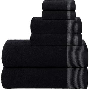 Belizzi Home 100% Cotton Ultra Soft 6 Pack Towel Set, Contains 2 Bath Towels 28x55 inchs, 2 Hand Towels 16x24 inchs & 2 Washcloths 12x12 inchs, Compact Lightweight & Highly Absorbant - Black