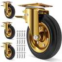 WBD WEIBIDA 8 In Heavy Duty Plate Casters Set of 4, 3200 Lbs Industrial Rubber Wheels for Cart Furniture and Workbench,Outdoor Castors Dual Locking Replacement (4 Brakes, Free Spanner)