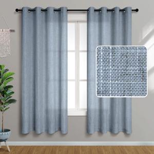 72 Inch Length Dusty Grey Country Blue Curtains for Living Room 2 Panel Set Sheer Semi Blackout Linen Curtains for Bedroom