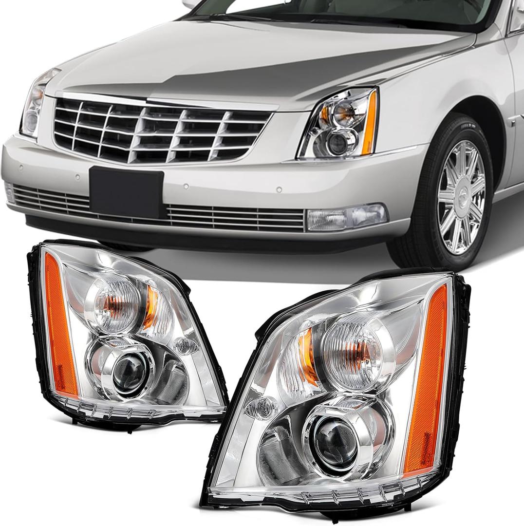 SCITOO Headlight Assembly Fit 2006-2011 for Cadillac DTS Chrome Housing Amber Reflector Pair Headlights GM2502275