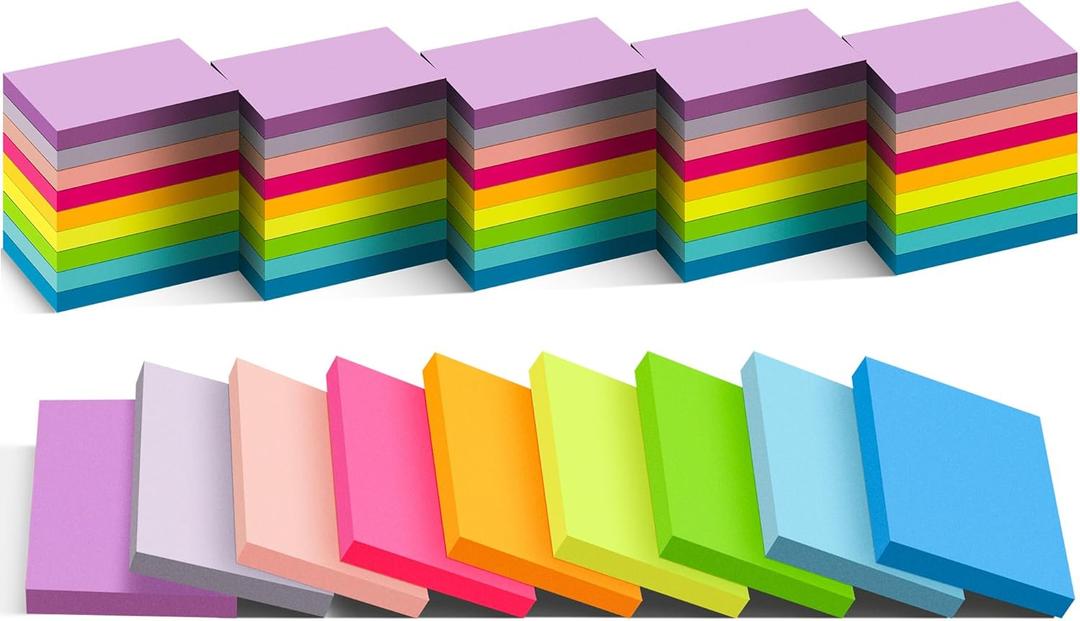 (54 Pads) Mini Sticky Notes 1.5x2 in, 9 Colors Bright Strong Adhesive Post, Suitable for School, Home, Office, Clean Removal