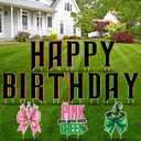 Pink and Green Witch Theme Party Decorations,16pcs Happy Birthday Party Yard Decorations with Stakes,Pink Goes Good with Green Waterproof Outdoor Lawn Sign for Birthday Holiday