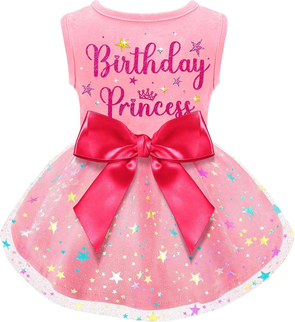 Dog Birthday Dress Dog Dress with Bowknot Tulle Birthday Princess Pet Clothes for Dogs Girls Boys Cats Outfit Apparel L 