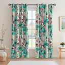 weesire 2 Pack 100% Blackout Boho Floral Curtains, Teal Flower Pattern, 52x96 Inches, Living Room & Bedroom