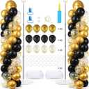 2 Sets Balloon Column Stand Kit Spring Adjustable Balloon Tower Stand with Bases for Floor Black Gold Balloon Arch Column for 50th Birthday Wedding Back to School Holiday Party