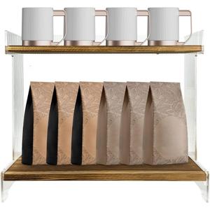 Coffee Bar Organizer,2 Tier Coffee Station, Home Storage Cups for Kitchen Countertop, Holds Cups, Coffee Beans, Placing Mugs