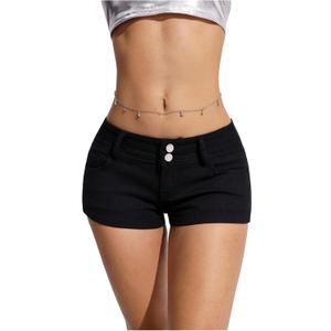 WDIRARA Women's Low Rise Denim Shorts Y2k Stretch Mini Jean Shorts Streetwear (26, Black)