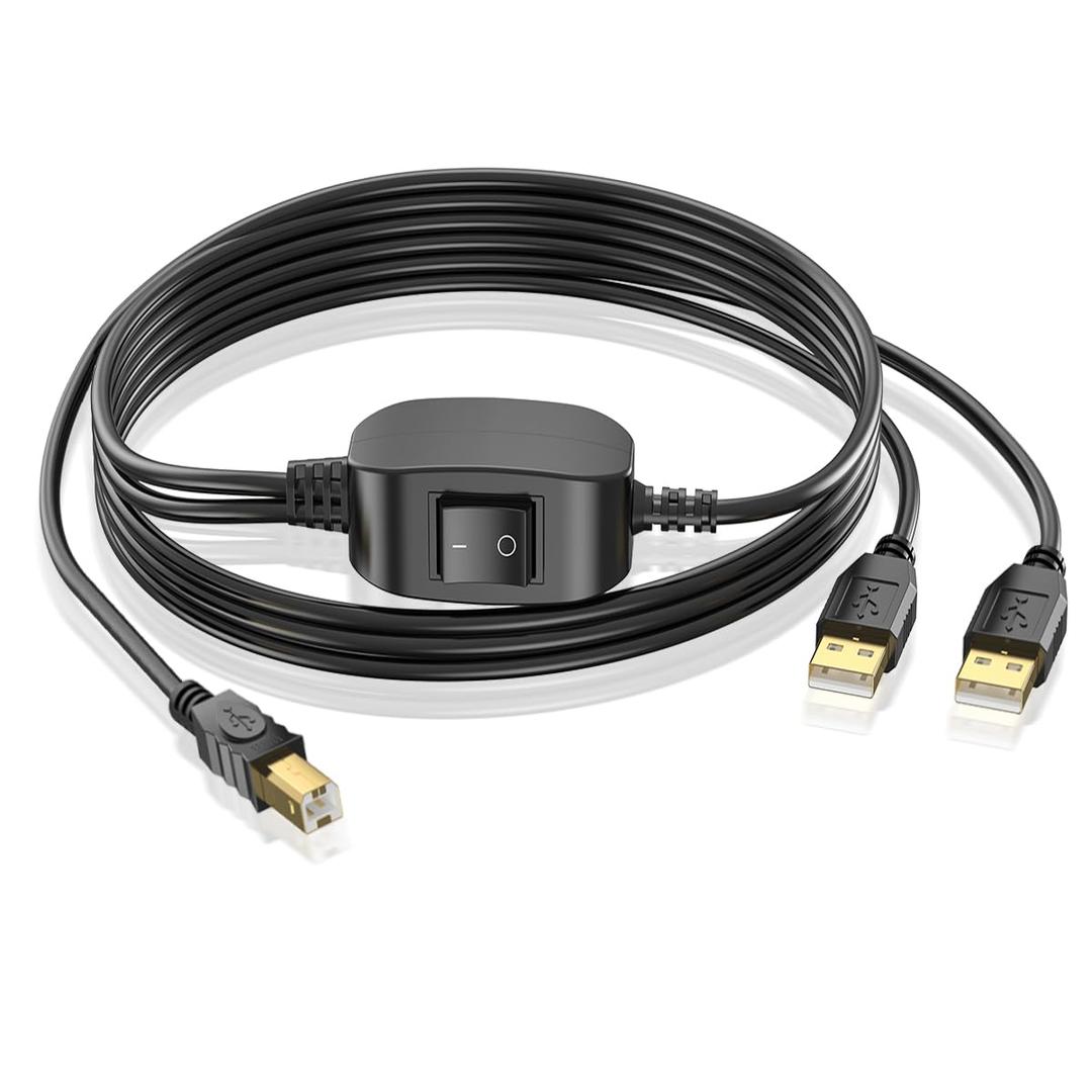 Herfair Printer Cable Splitter 1 in 2 Out Printer Splitter for Two Computers USB-B Male to Dual USB Male Y Cable for Two Computers Share One Printer/Scanner/Fax Machine - 2.5M/8FT, Black