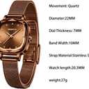 Reginald Women's Square Dress Watch with Mesh Band â€“ Elegant Quartz Watch for Women, Faceted Crystal Case, Minimalist Dial, Adjustable Stainless Steel Bracelet (Coffee Gold)