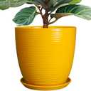 12 Inch Pots for Plants - Ceramic Planter for Indoor Plants Large Plant Pot with Drainage Hole and Saucer Round Outdoor Flower Pot for Garden Home Patio Office Yellow